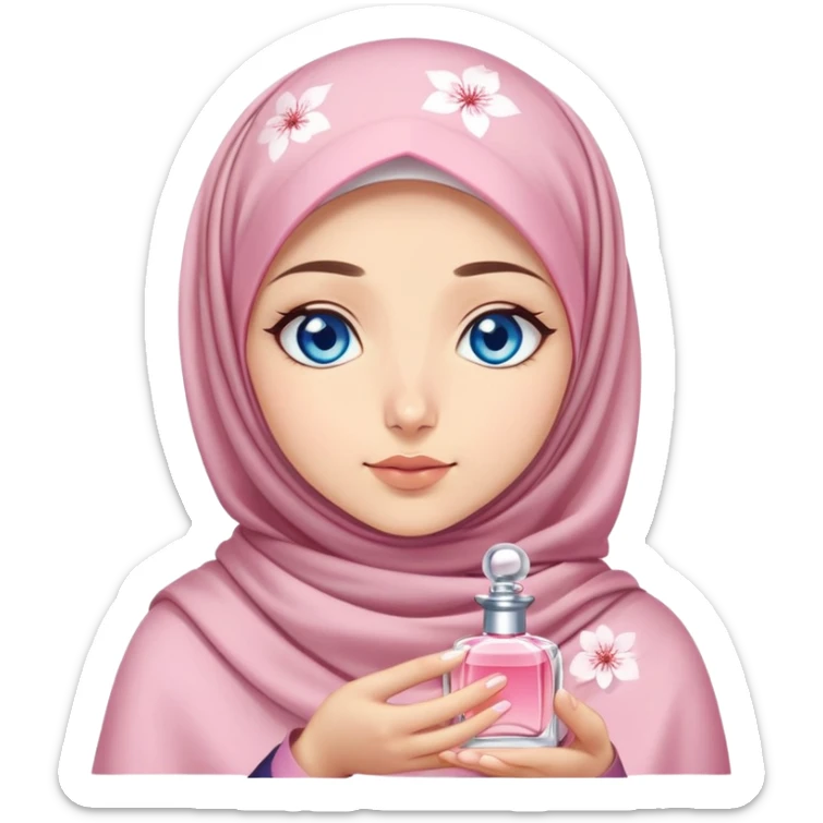 Turkish beautiful finish Konya girl blue eyes with sakura hijab smells perfume on the floor  sticker