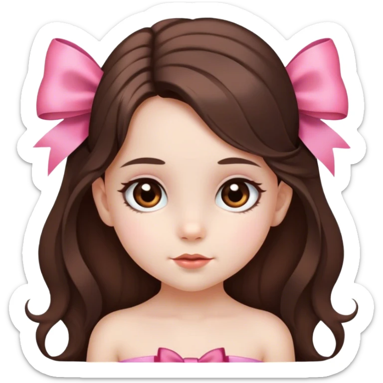 Una niña de 6 años, muy bonita, de piel blanca, con cabello largo y lazo coquette, con ojos marrones  sticker