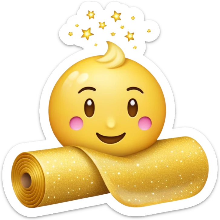 simple composition of a sparkle emoji in foreground with only a roll of patterned fabric behind it, nothing else sticker