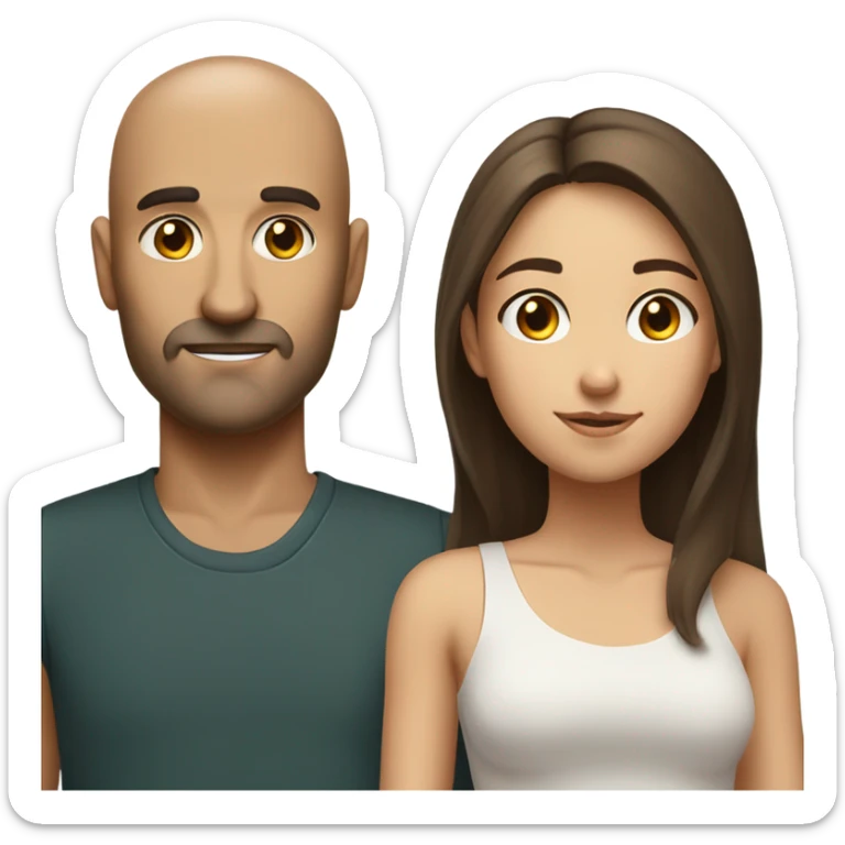 a almost bald brunette dad with a stubble beard next to a teen brunette girl both with brown eyes  sticker