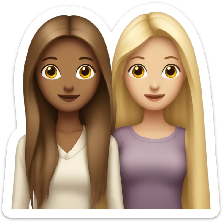 beautiful woman with long straight blonde hair hugging beautiful woman with long straight brown hair sticker