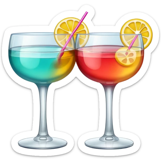 two realistic glasses of cocktail in emoji style,  coupe glass shape sticker