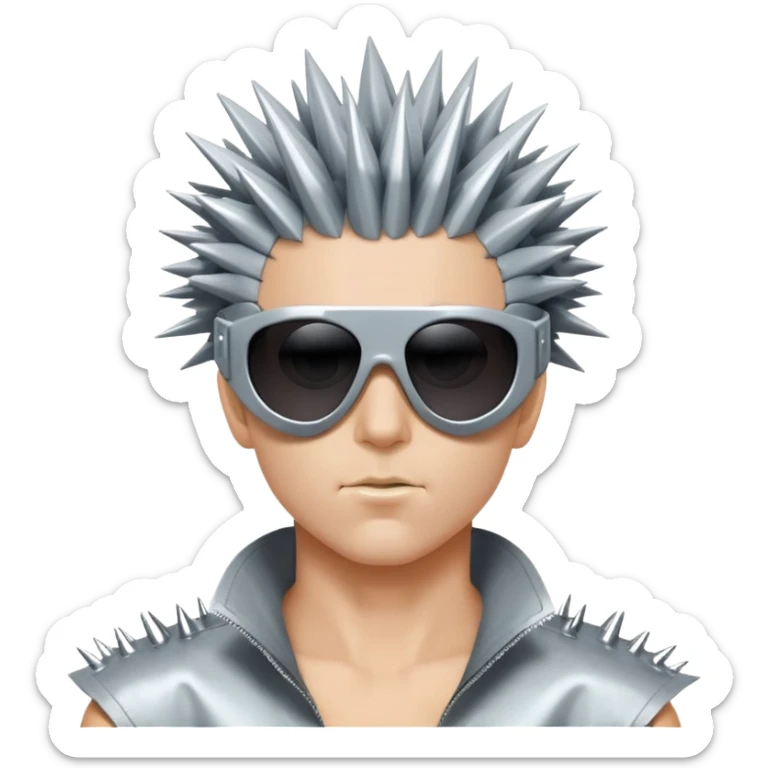 cyber y2k guy with spiky hair, futuristic sunglasses, and duct tape across his mouth sticker