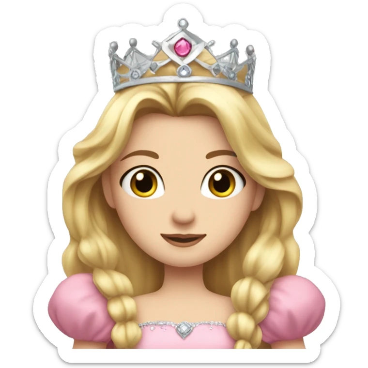 pretty princess, long blonde hair, long eyelashes, pink dress, silver crown sticker