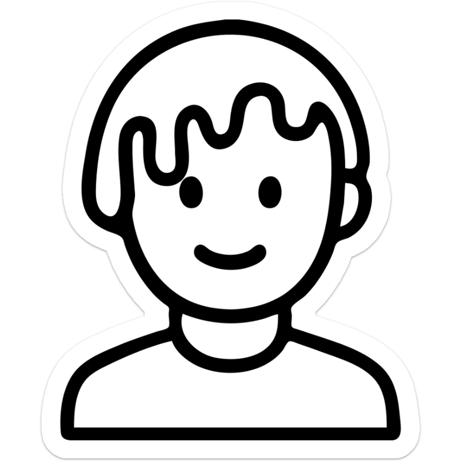 person with purple slime covering hair, smiling, bold outlines sticker