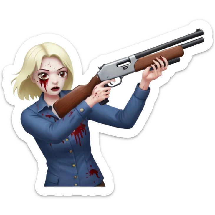 Person shooting shotgun at zombie, action pose, blood splatter, dark horror style, no background








 sticker