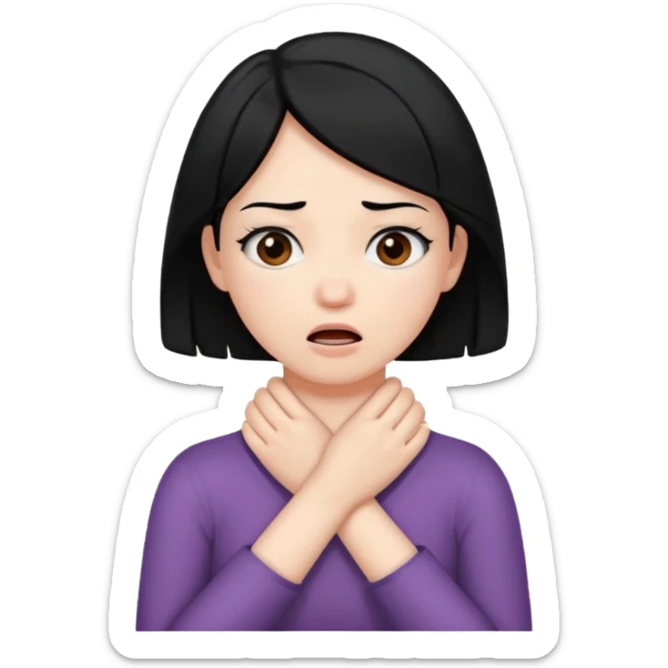 criss cross hands around throat choking self emoji female black hair brown eyes  sticker