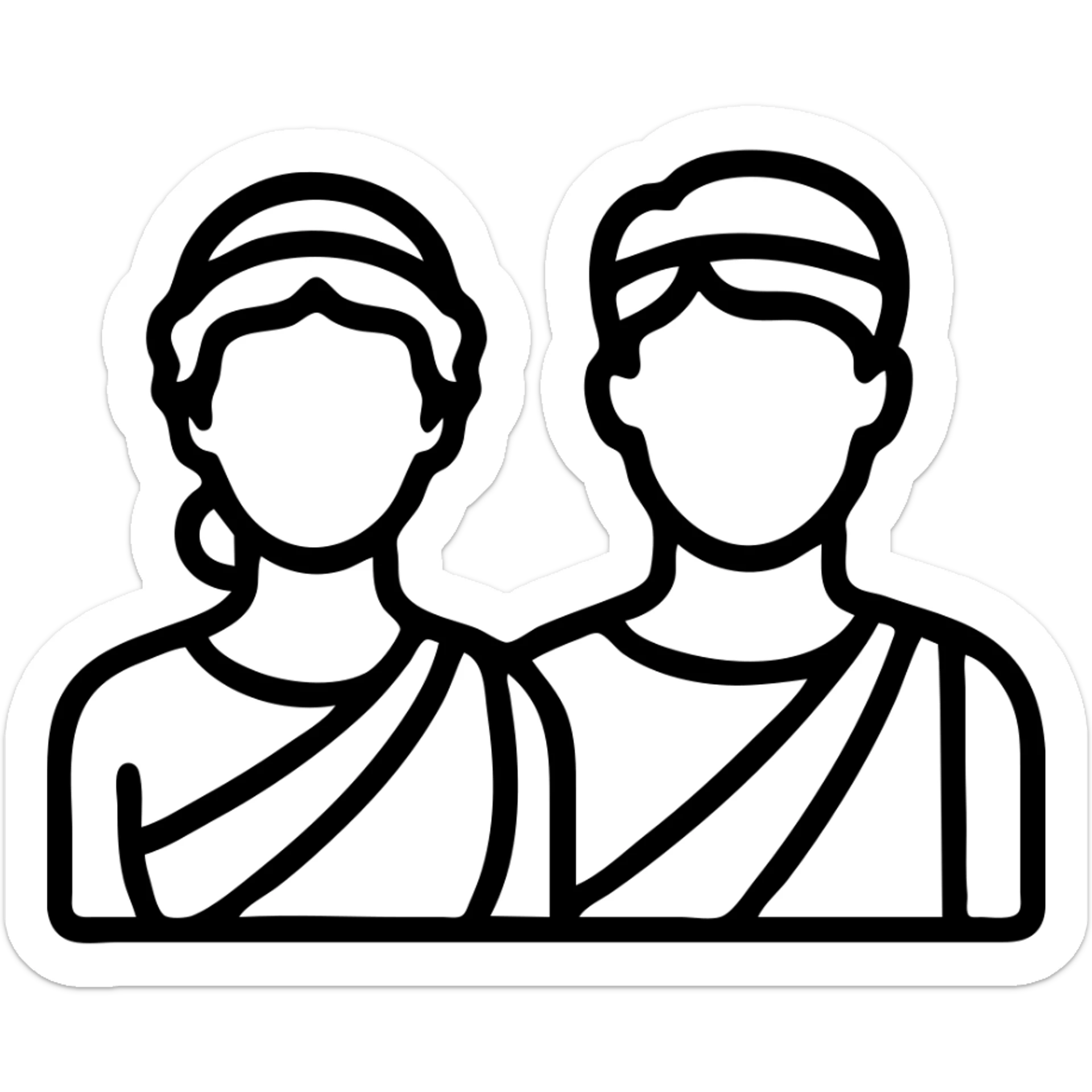 Greek couple, male and female, ages 20-35, in a minimal line art style, simple, clean lines, elegant sticker