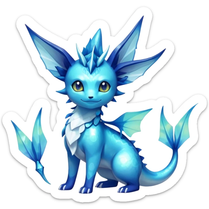 Shiny Exotic Colorful Vaporeon-Glaceon-Amaura-Aurorus-Fakémon-hybrid-creature (full body)  sticker