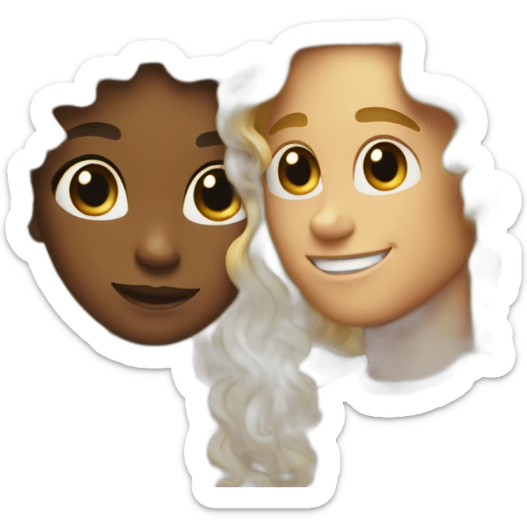 blonde guy with long hair loves black girl with curly long hair sticker