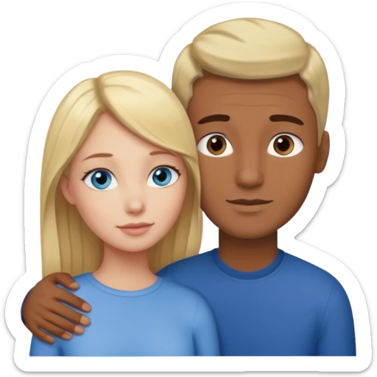 blonde hair blue eyes woman embracing a taller man who has brown skin and dark hair sticker
