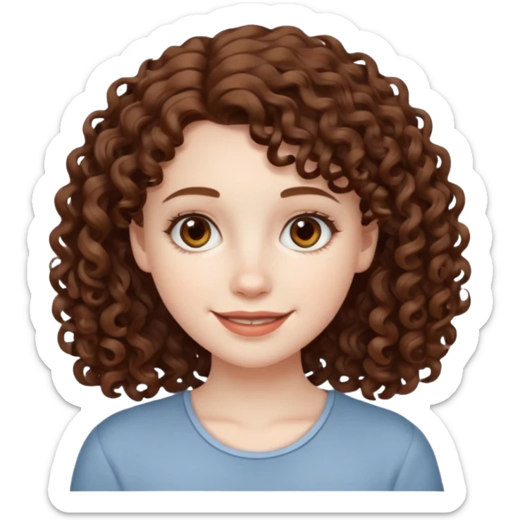 pale girl with medium brown curly hair, white skin and brown eyes   sticker
