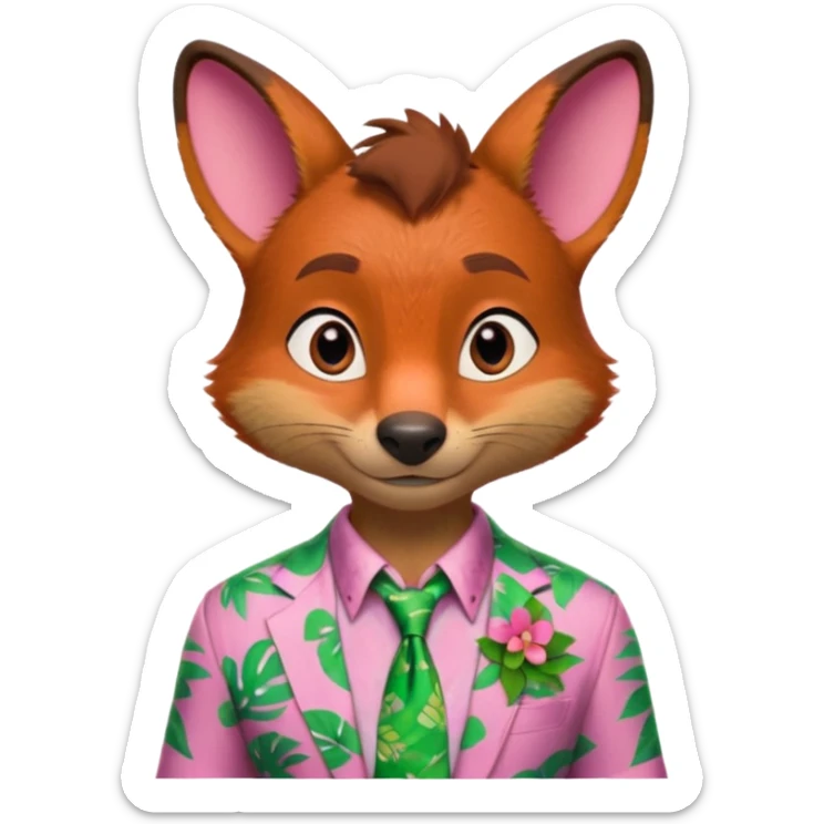 Nick Wilde with a pink Hawaii shirt and green Hawaii tie from the Zootopia Disney movie sticker