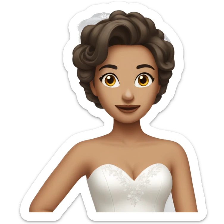 beautiful brunette girl with blowout hair in big beautiful wedding dress sticker