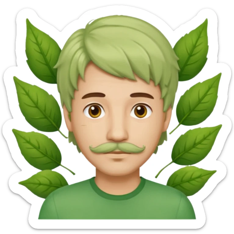 The Tree of Wisdom of The Wiggles with light skin, brown eyes, green leaves wig and thin mustache, green shirt sticker