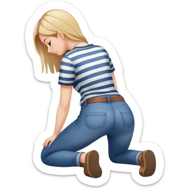 girl in jeans and striped shirt kneeling on the ground seen from behind sticker