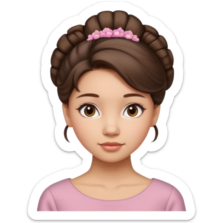 Cinematic Realistic Workout Girl Portrait, depicted with lifelike skin texture, subtle rosy undertones, and soft natural lighting that enhances the gentle contours of her face. Her intricately detailed brunete hair is elegantly styled in an updo, sticker