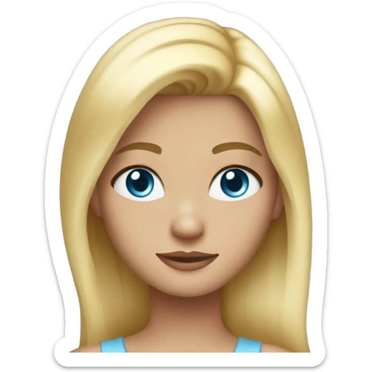 girl with blond hair and blue eyes wearing a baby blue top and gold jewlery sticker