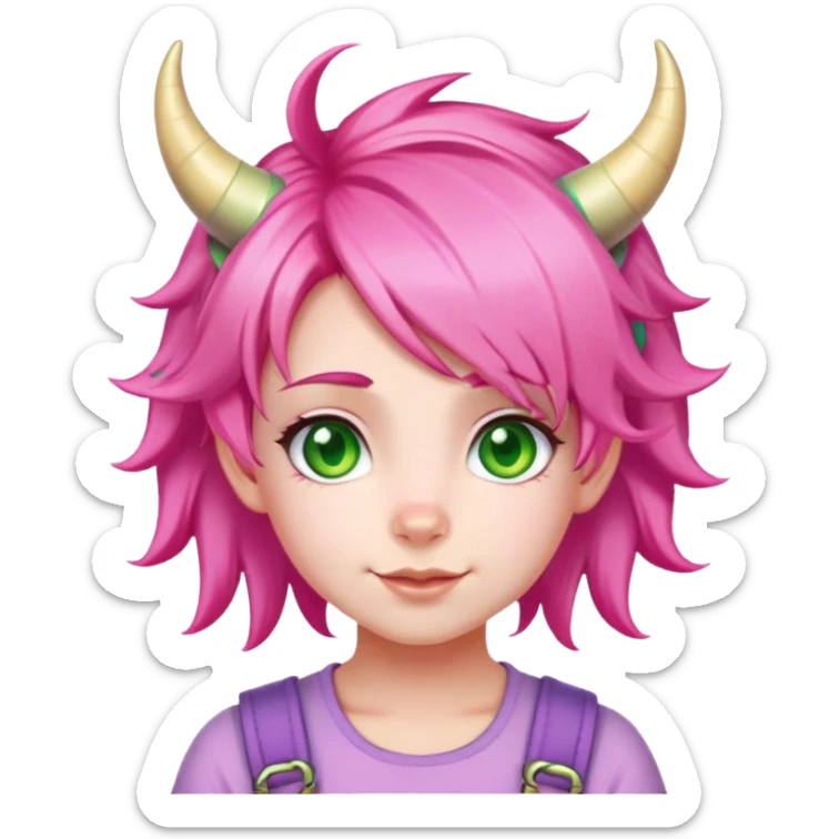 Anya Forger from Spy x Family, cute little girl with pink hair styled with two horn-like tufts, green eyes, and a cheerful expression sticker