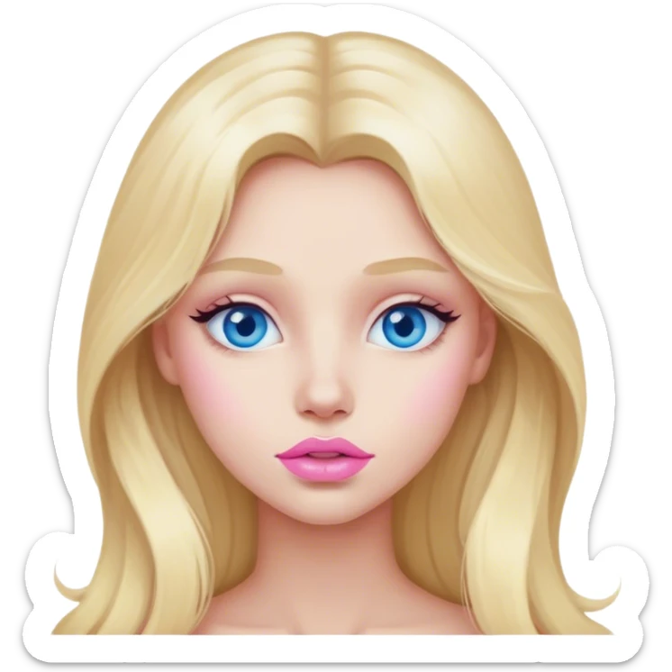 Cinematic realistic blonde with long hair, blue eyes and painted pastel pink lips came up with an idea sticker