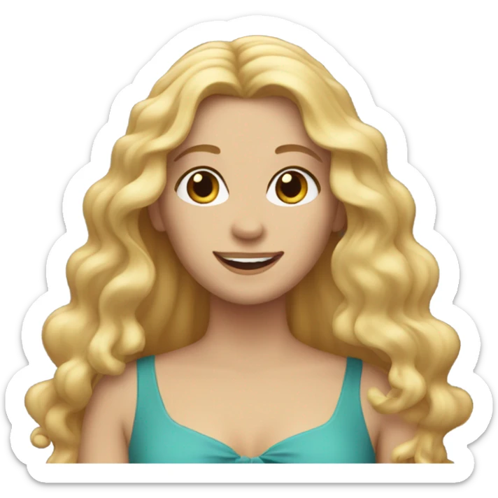 White woman, long hair, blonde hair, wavy hair, birthday sticker
