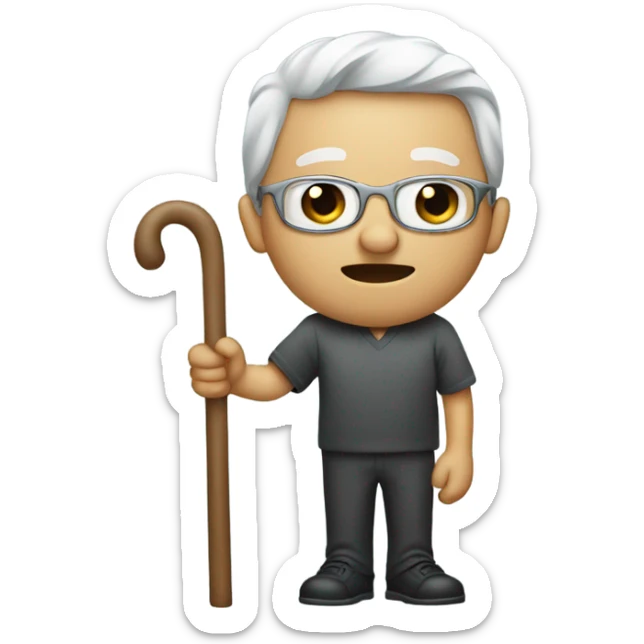 a blind person looking to the right, with a cane in hand, neutral facial expression sticker