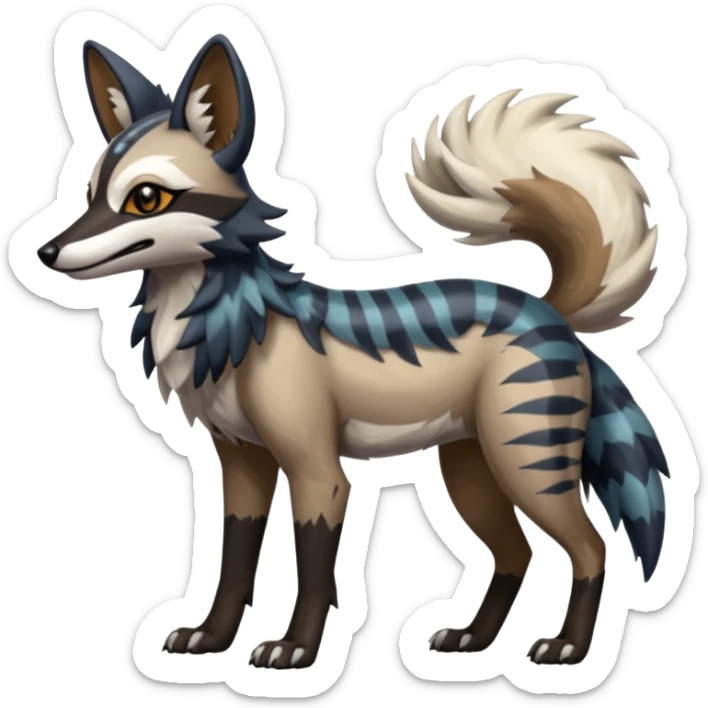 Shiny Glossy Silvally-Aardwolf-Maned-Wolf-Trico-Genet-fusion-animal-hybrid-creature, full body sticker