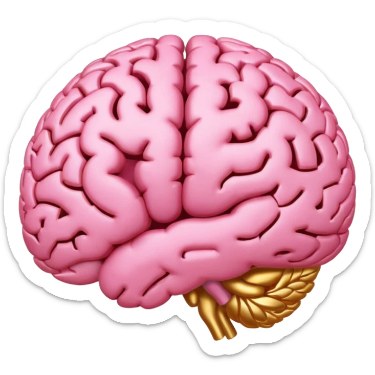 A pink brain with elegant golden details and accents. In the center of the brain type "1 EU" sticker