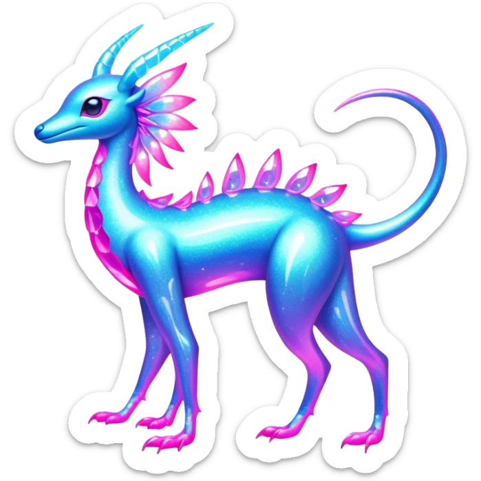 Shiny Exotic Futuristic Tropical Colorful Neon-colored Glittery Ethereal Sparkly Amaura-Aurorus-Fakémon-hybrid-creature (full body)  sticker
