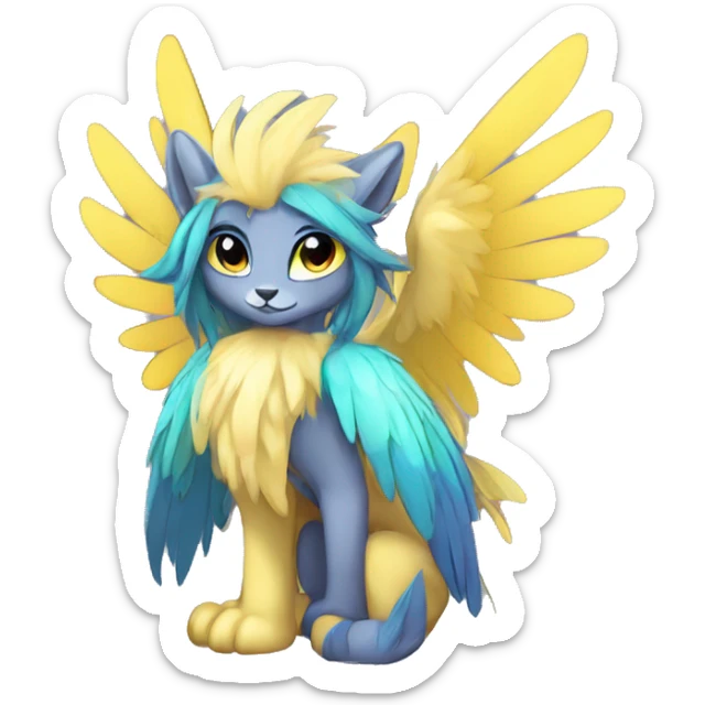 Anthro Sona Cool Edgy Cute Colorful Shy Winged Shiny Fakemon-Fantasy-Creature With Long Hair-Mane Full Body sticker
