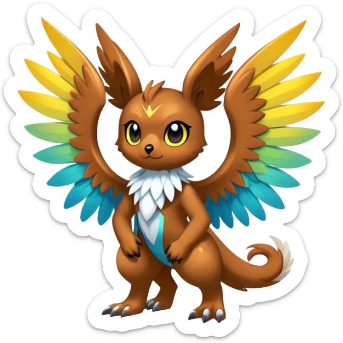 Anthro Sona Cool Edgy Cute Colorful Shy Winged Shiny Fakemon-Fantasy-Creature Full Body sticker