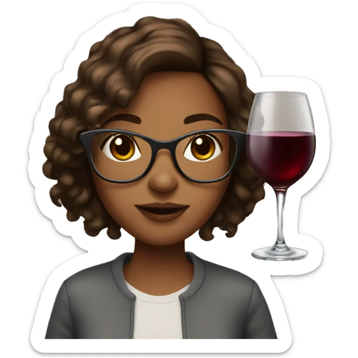 brown hair girl with glasses and glass of wine sticker