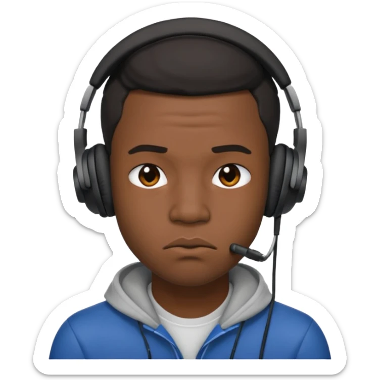 A 25-year-old black man with headphones on and pouting.Pout the lip sticker