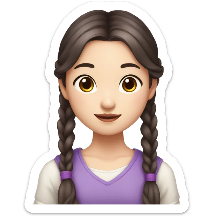 fair skinned Asian girl with long brown hair in pigtails with a few purple highlights sticker