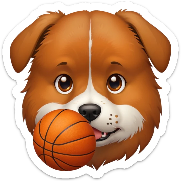 A dog eating a basketball that’s crying because the basketball taste bad but no one really eats it eats it because it’s a basketball sticker