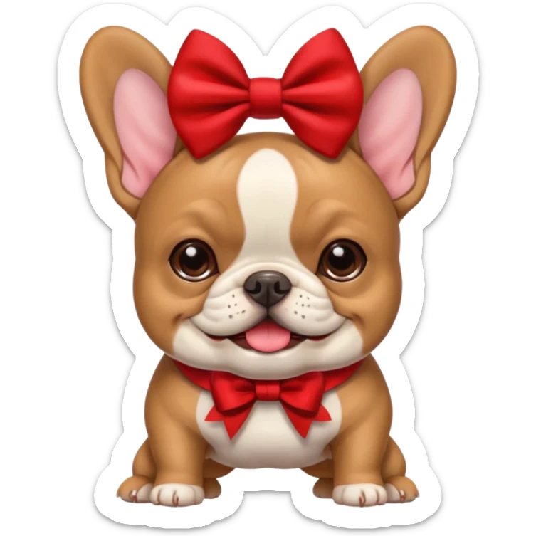 Make an emoji of a French bulldog and add a bow. sticker