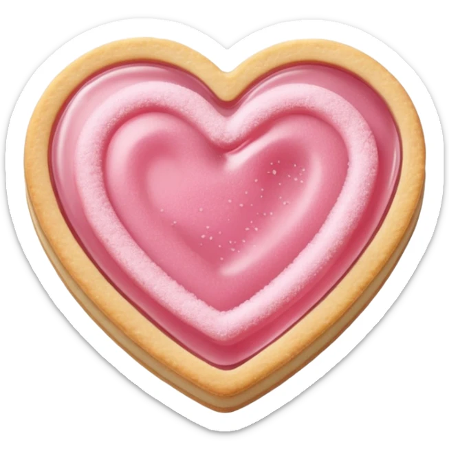 Realistic shortbread cookie in the shape of a heart with pale pink jelly middle filling and sprinkled powder sugar on top. sticker