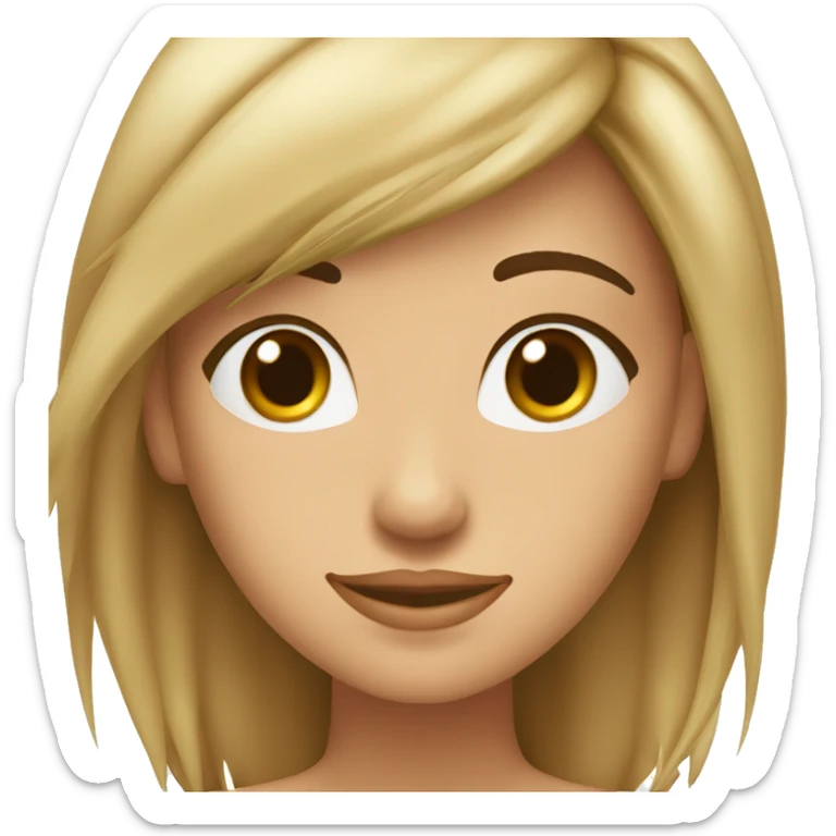 chica piel blanca, pelo castaño con mechas rubias, pelo liso por el pecho y muy sonriente sticker