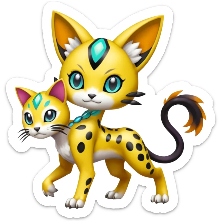 Meloetta-Baihumon-Meicoomon-Gatomon-Liepard-Pokémon-Digimon-Fakémon-fusion-hybrid-creature sticker