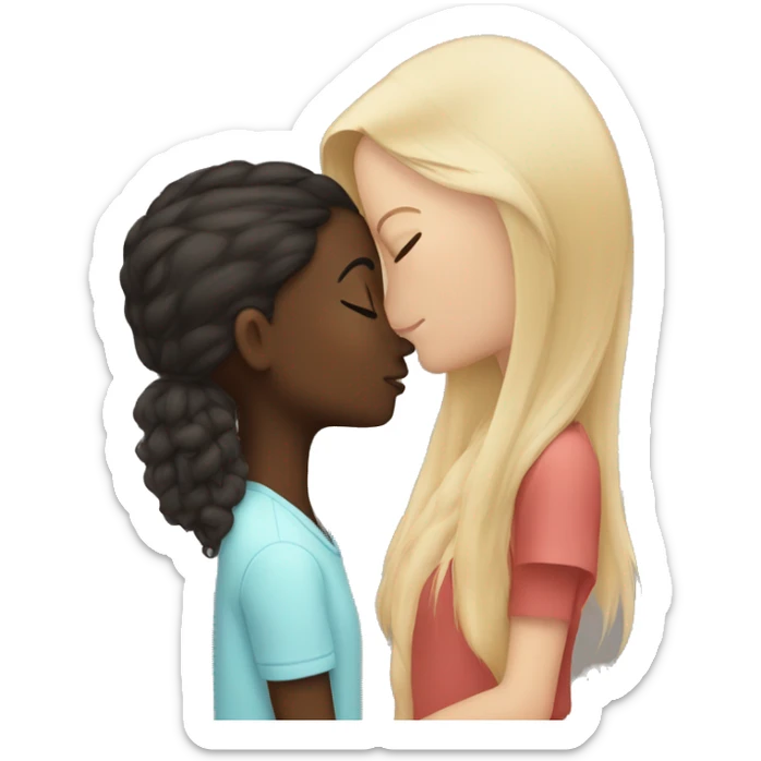Short long haired dark skined girl kisses tall short haired white girl sticker