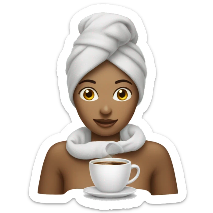 generate female WhatsApp emoji with towel on head and cup of coffee sticker