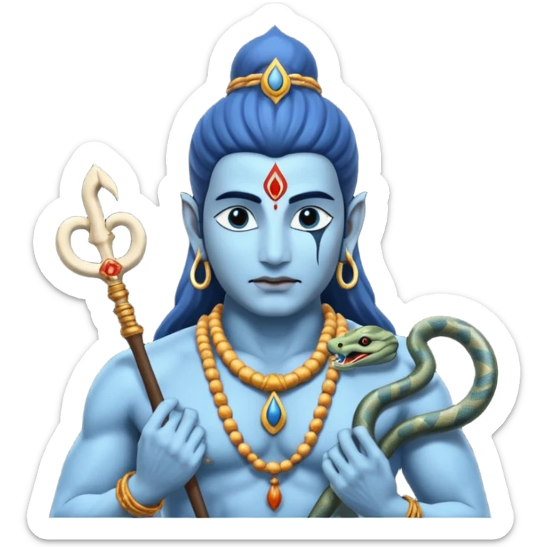 Mahadev real god  shiv not like cartoon  blue body and trishul and and had damru and nack around sanke  sticker