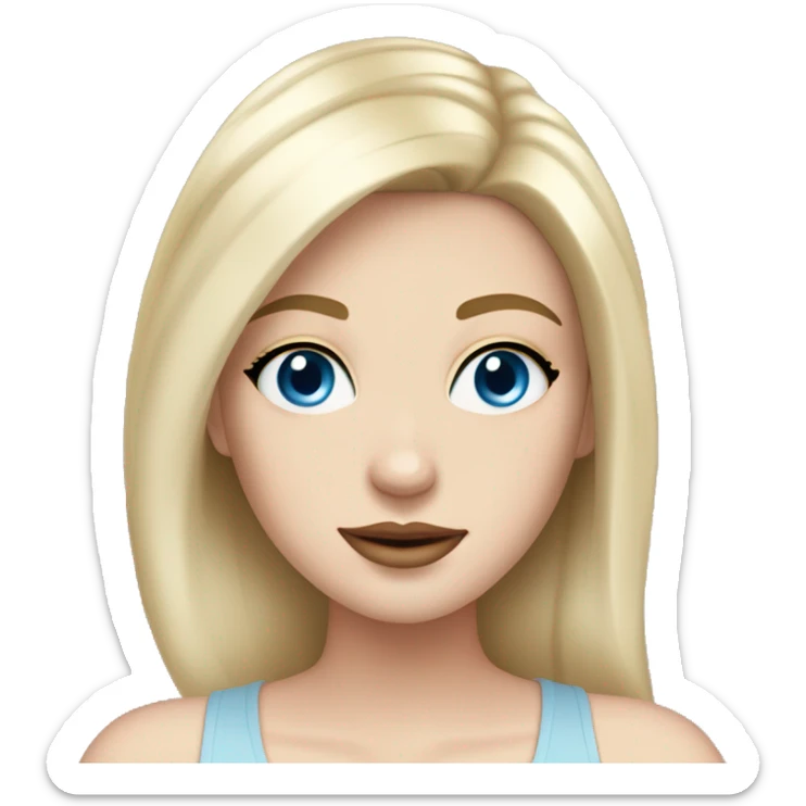 White girl with black hair, pale skin, and sky blue eyes wearing a beige sheer tank top with cleavage and a gold chain necklace  sticker