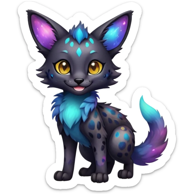 Cute Kawaii Epic Colorful Dark Black Iridescent Nebula Sergal-Serval-Vernid full body sticker