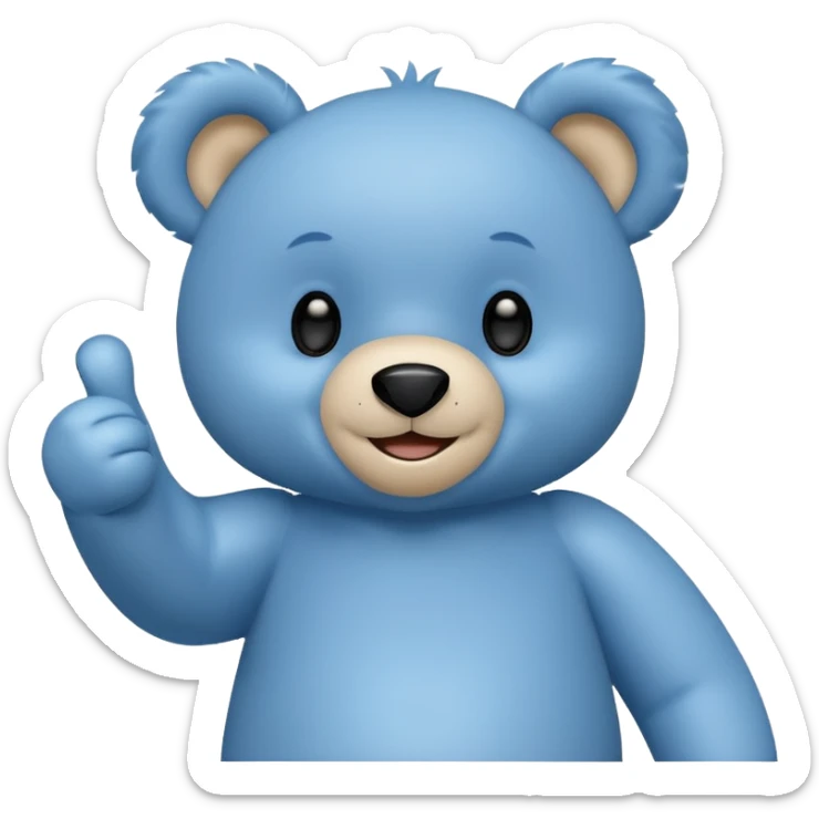 Un petit nounours peluche bleu qui souris et qui tend un bras avec un pouce en l'air  sticker
