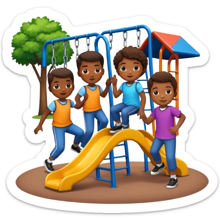 Group of African American kids playing on school playground in urban neighborhood sticker