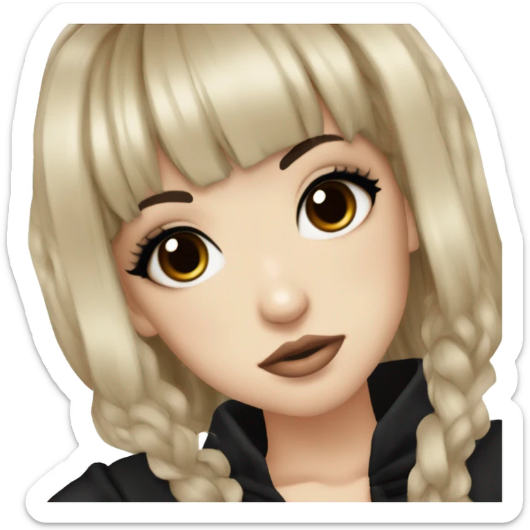 hime gyaru girl, tattoos, pale skin with brown eyes and black hair with bangs, dark makeup, black shirt sticker
