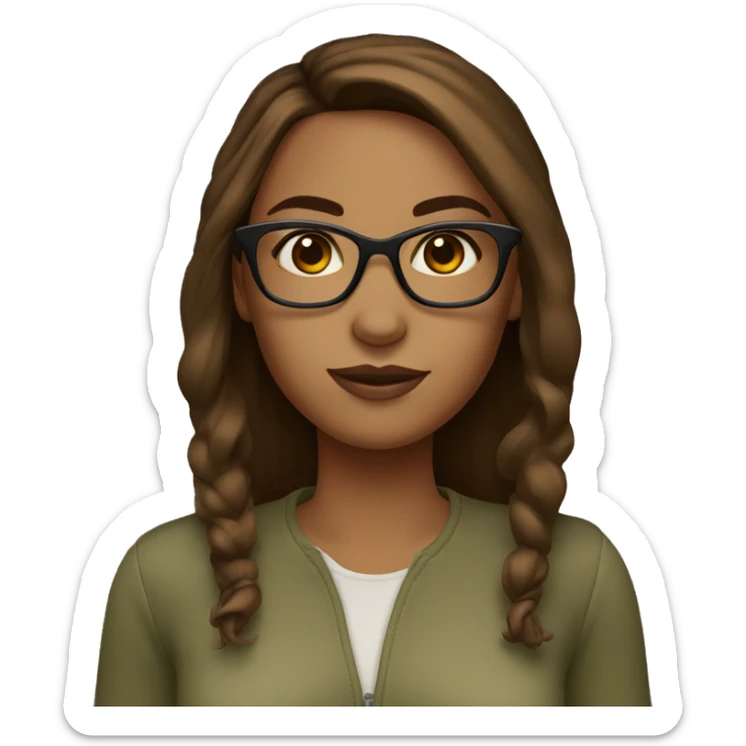 woman caramel skin olive eyes brown hair with glasses sticker