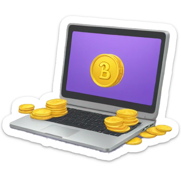 laptop with coins sticker