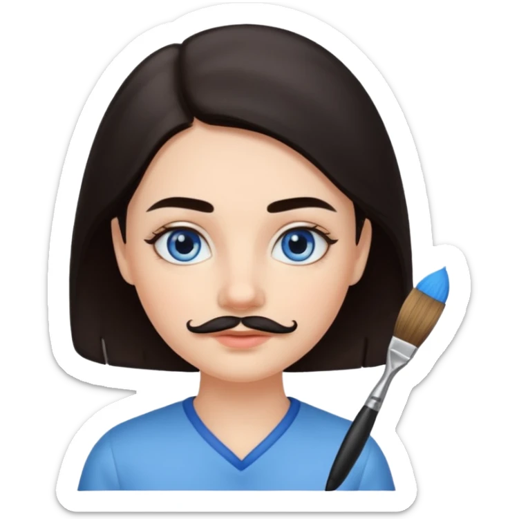 Girl oval face with fair skin. His eyes were blue, and his eyebrows were dark and somewhat bushy. Above his upper lip he wore a small brush-like moustache, known as a "His hair was dark  sticker